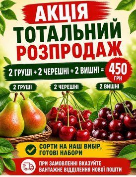 Набор саженцев 2 груши + 2 черешни + 2 вишни &ndash; выгодный комплект из 6 плодовых деревьев 70109 фото